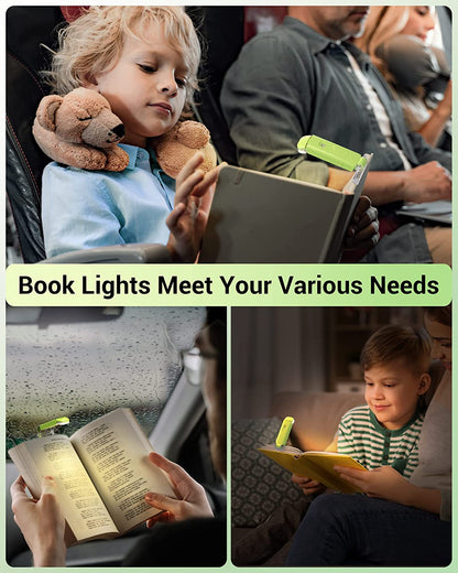 Book Reading Light, Amber Book Light for Reading in Bed, USB Rechargeable, 3 Brightness Levels, Blue Light Blocking, LED Clip-On Reading Light for Kids, Bookworms, Green