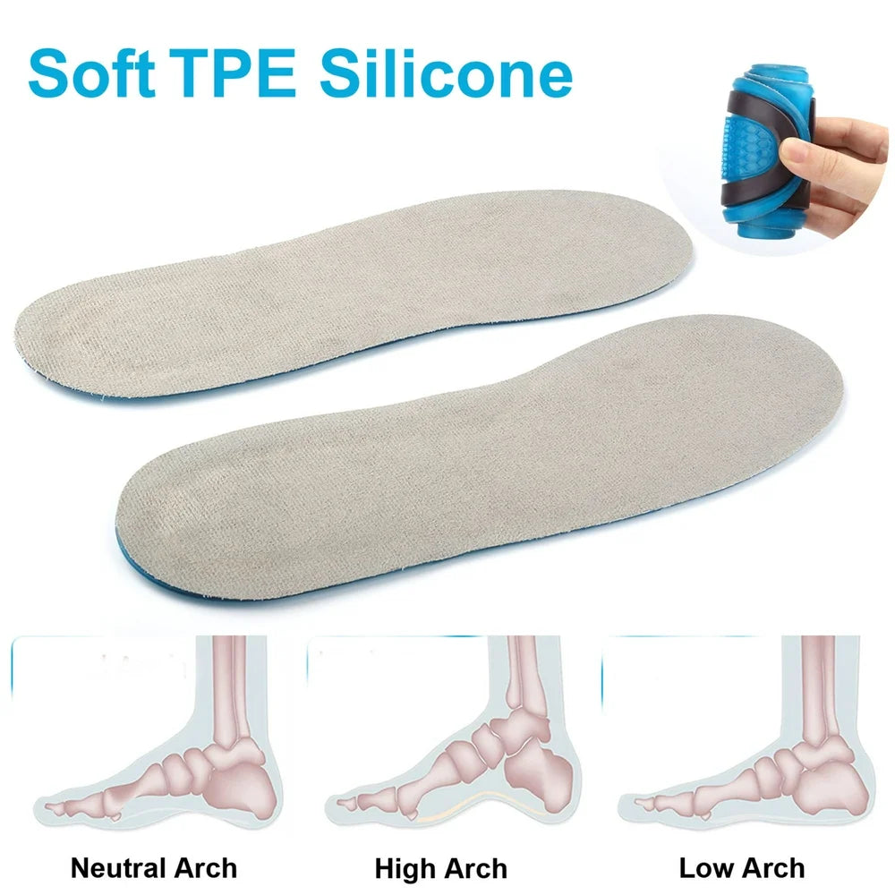 Elastic Silicone Shock Absorbing Shoe Insoles, Breathable Orthotic Inserts for Men and Women, M/L