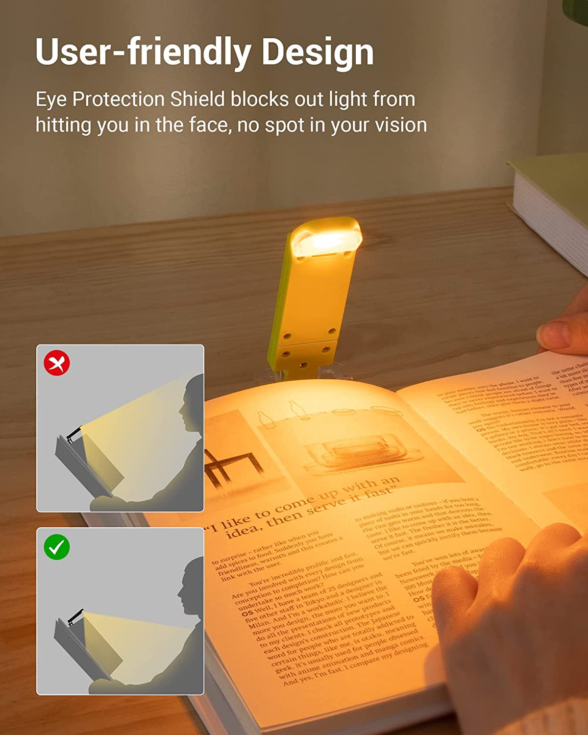 Book Reading Light, Amber Book Light for Reading in Bed, USB Rechargeable, 3 Brightness Levels, Blue Light Blocking, LED Clip-On Reading Light for Kids, Bookworms, Green