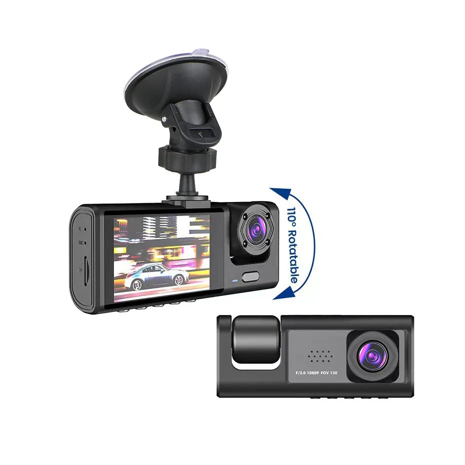 3 Channel Dash Cam Video Recorder Three Lens Car Camera with Rear View DVR 24H Parking Monitor Black Box