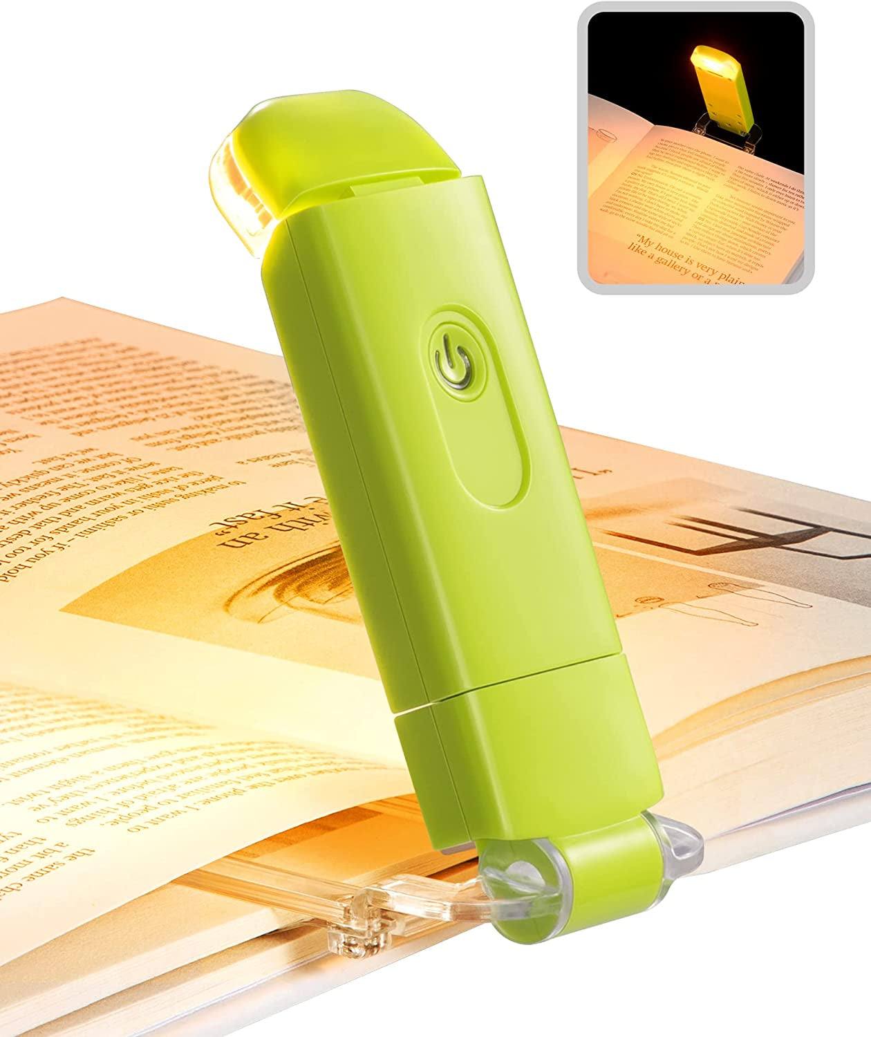 Book Reading Light, Amber Book Light for Reading in Bed, USB Rechargeable, 3 Brightness Levels, Blue Light Blocking, LED Clip-On Reading Light for Kids, Bookworms, Green