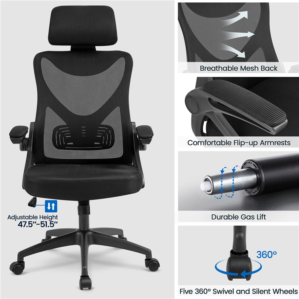 Ergonomic Mesh Office Chair with High Back, Black