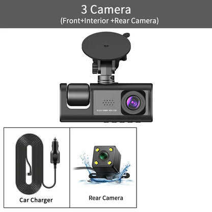 3 Channel Dash Cam Video Recorder Three Lens Car Camera with Rear View DVR 24H Parking Monitor Black Box