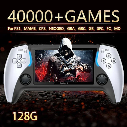 NEW Project X Pocket Gaming Console 128G 40000+ Games Support Big PS1 Retro Game Dual Speaker Stereo Essential Gift for Children