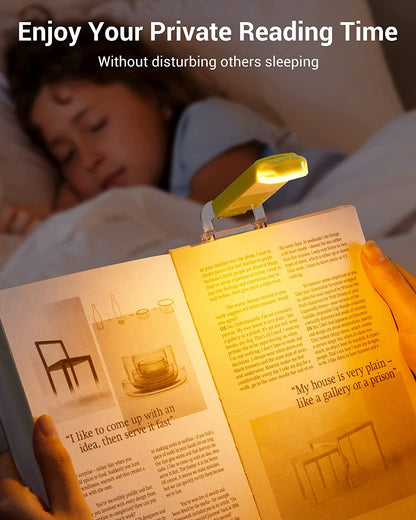 Book Reading Light, Amber Book Light for Reading in Bed, USB Rechargeable, 3 Brightness Levels, Blue Light Blocking, LED Clip-On Reading Light for Kids, Bookworms, Green