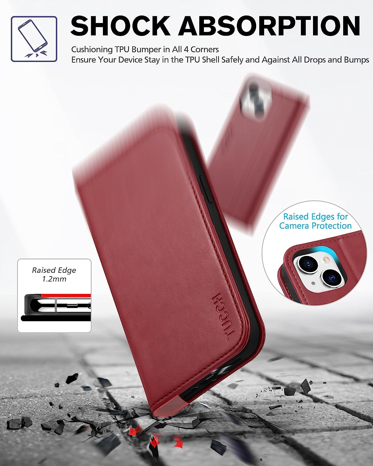 Case for Iphone 13 Wallet Case 5G, [Card Holder] Slots Folio PU Leather Cover, Kickstand Flip Case with [TPU Shockproof Interior Case] Compatible with Iphone 13 6.1-Inch 2021, Dark Red