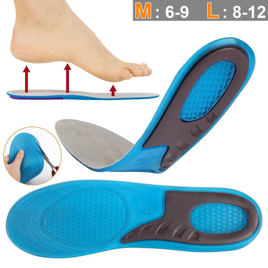 Elastic Silicone Shock Absorbing Shoe Insoles, Breathable Orthotic Inserts for Men and Women, M/L